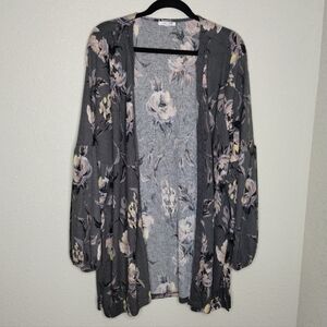 Maurice's Gray Floral Open Front Kimono Top Women's Size 2X